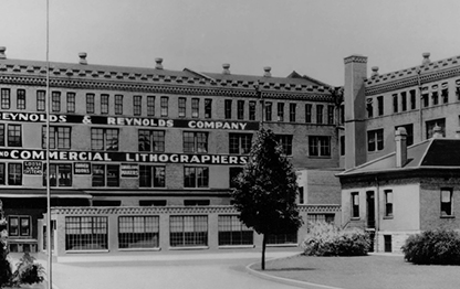 Outside of the Reynolds and Reynolds building in 1866