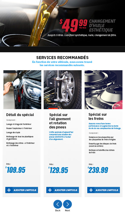 Écran de Services recommandés